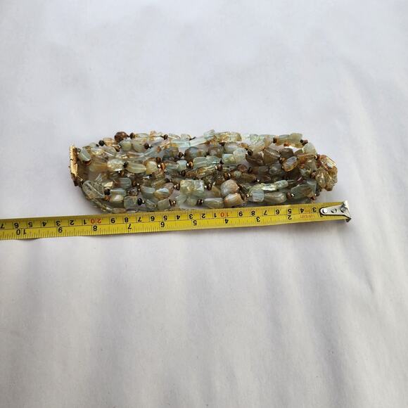 CINER Semiprecious 5 Strand Natural Aquamarine Stone, Tiger Eye Statement Choker - Picture 9 of 12